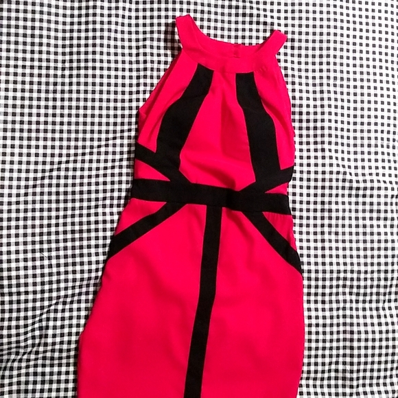 Hot PinkDress With Black Line Design XOXO Dress Size 7/8 - Picture 3 of 14